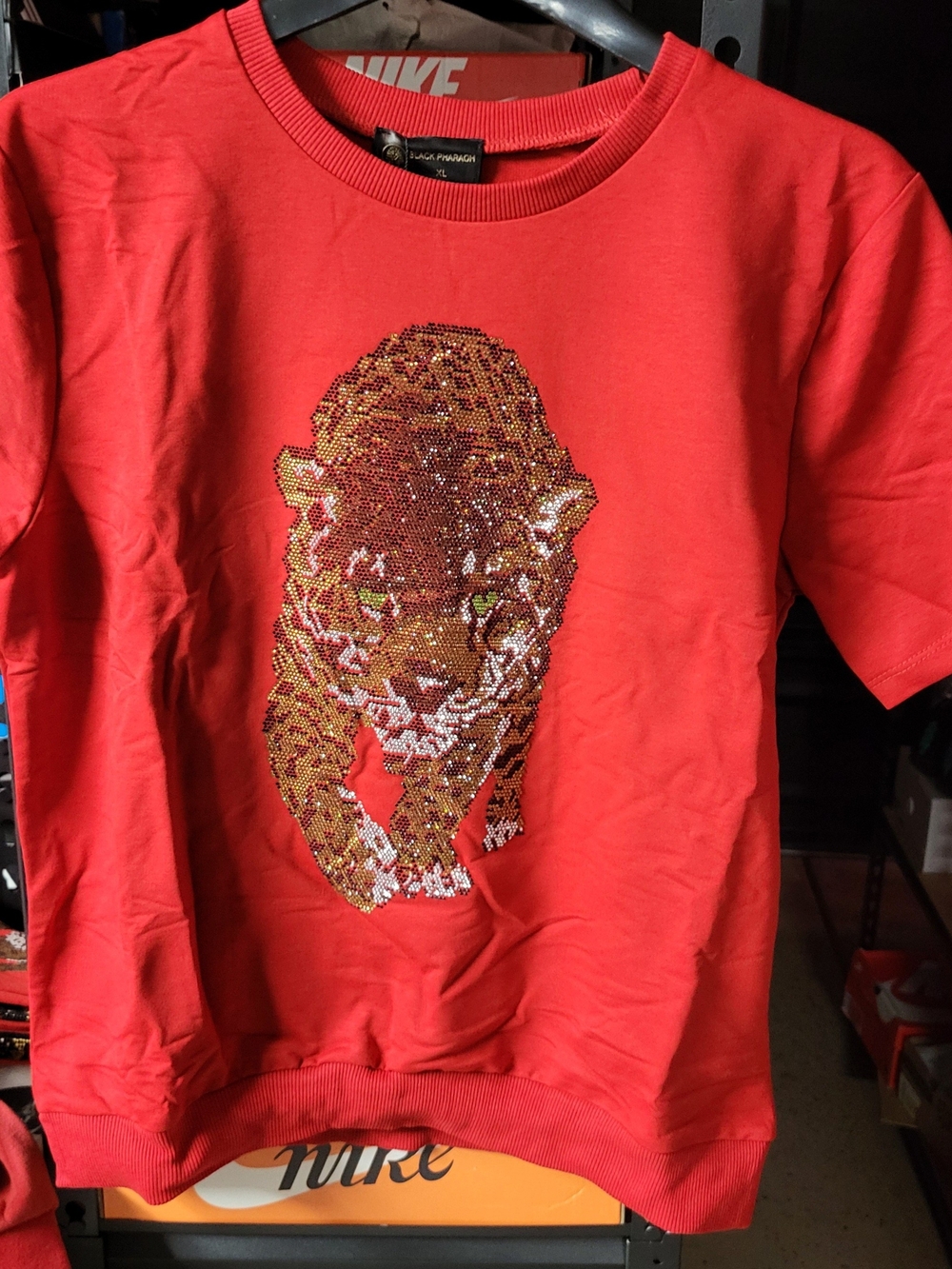 *NEW* Black Pharoah Streetwear Rhinestone Panther Red Shirt Size XL